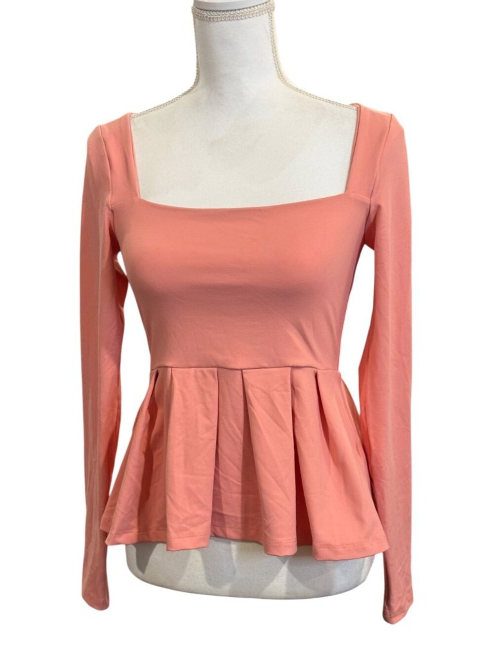 Susana Monaco Coral Long Sleeve Peplum Top Small NWT